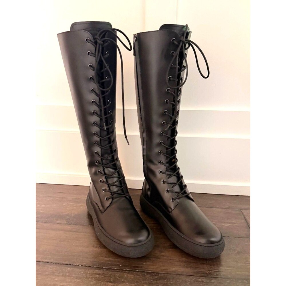 TOD'S Chic W G Lace Up Tall Black Calfskin Leather Boots 39.5/9 NIB $1,675!!